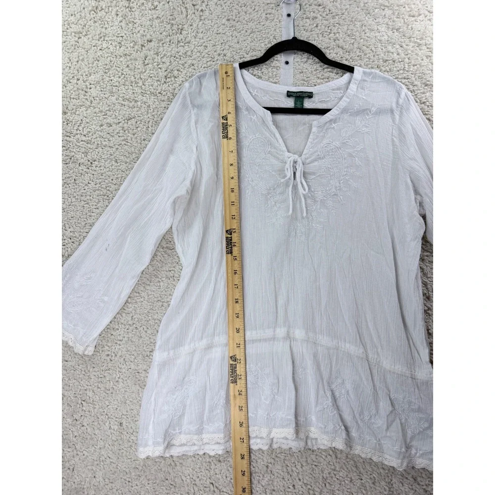 Lauren Ralph Lauren Peasant Blouse Womens L White Embroidered Cotton - Picture 9 of 10